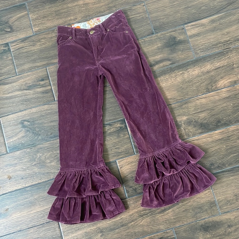 Persnickety Ruffle Bell Bottom Flare Velour Pants